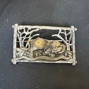 Vintage Michelle Sterling Silver Lion & Lioness Jungle Scene Brooch 9.0g